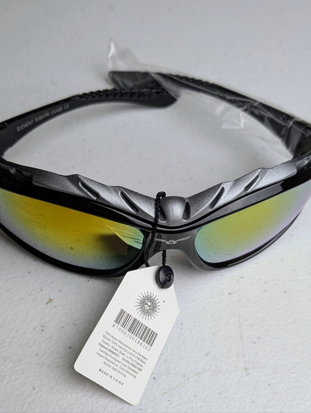 Men's Element Eight Performance UV400 Gray  Black Foam Padded Sunglasses Gold …